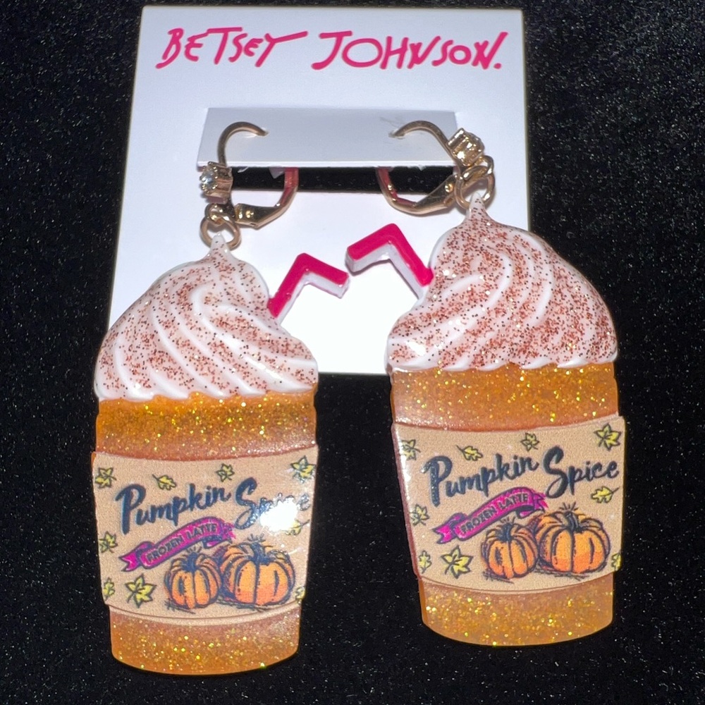 NEW Betsey Johnson Pumpkin Spice Dangle Pendant Sparkle Rhinestone Earrings
